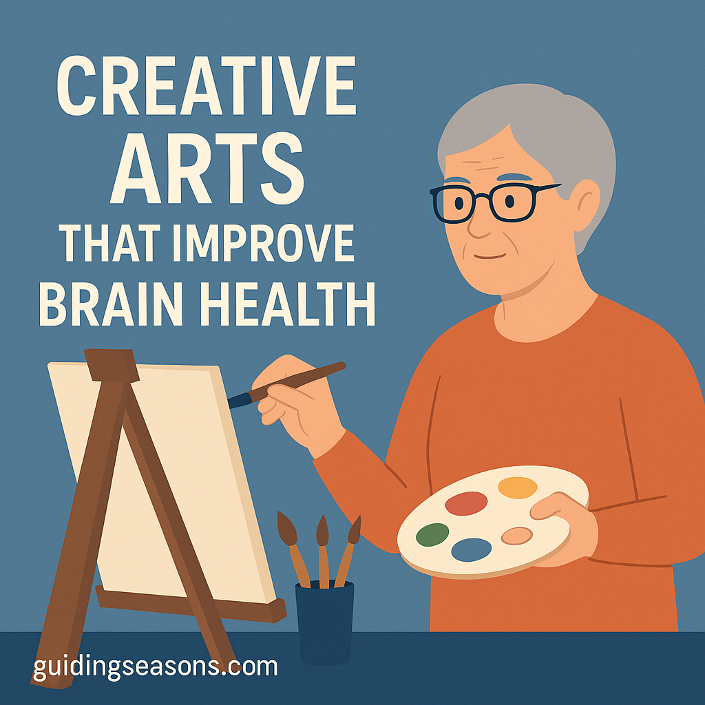 Older woman painting on a canvas with a palette in hand to illustrate creative arts that support brain health.