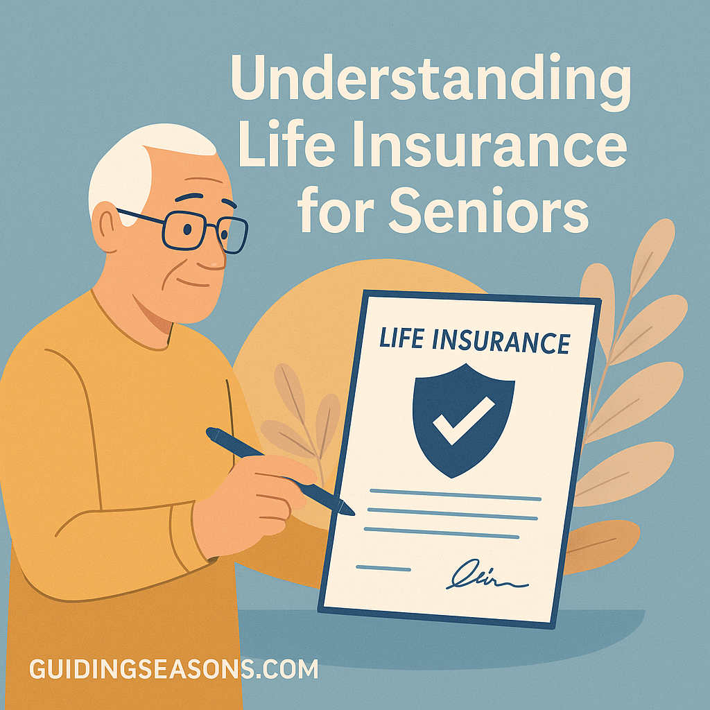 Senior man reviewing a life insurance document with the title Understanding Life Insurance for Seniors.