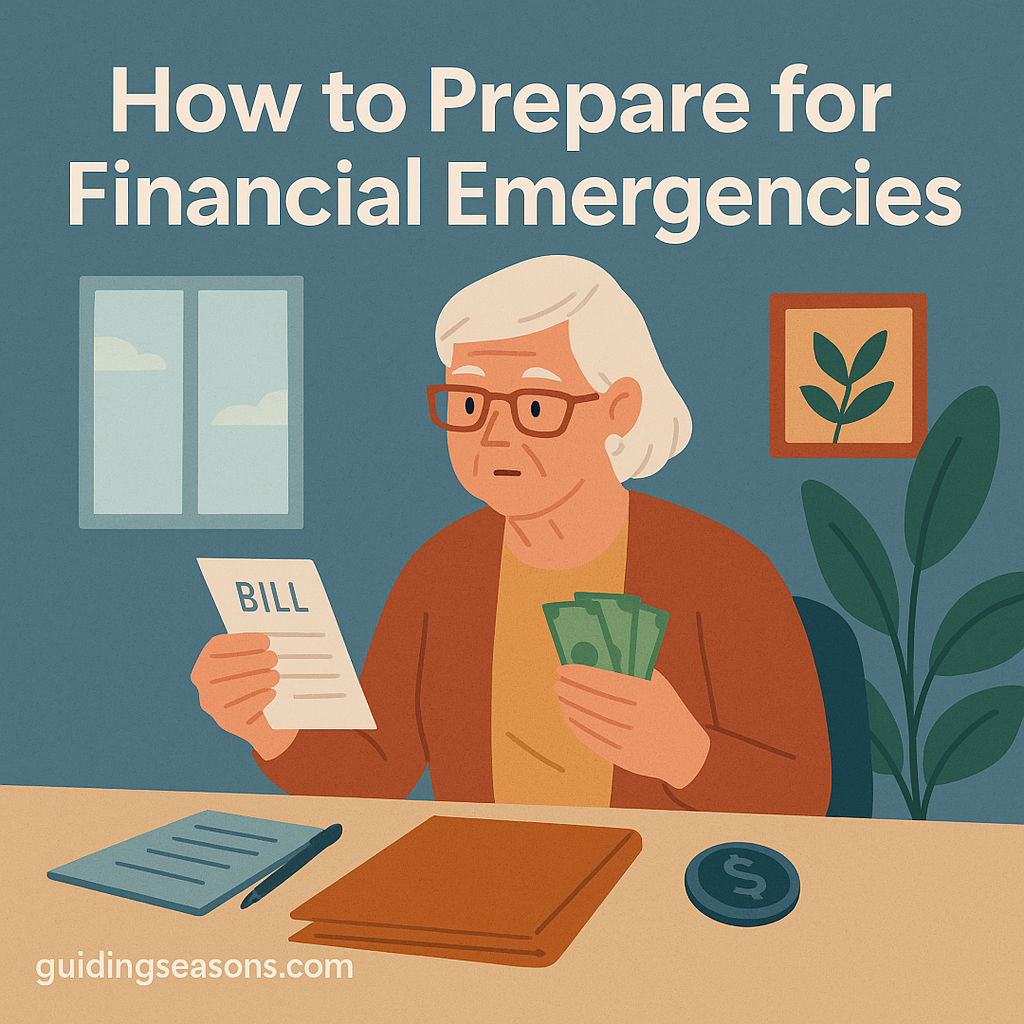 Older woman reviewing a bill and counting cash while preparing for financial emergencies.