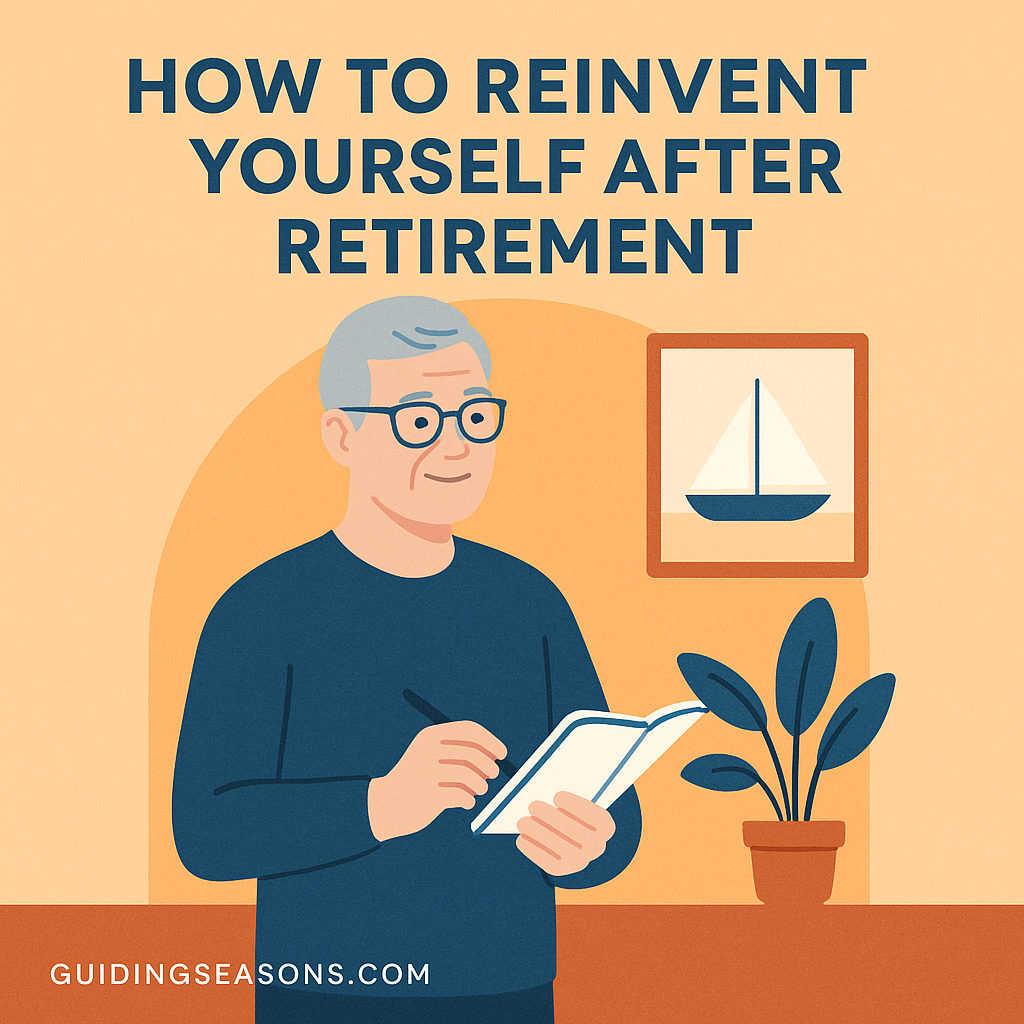 Older man smiling while writing in a notebook as he plans his next chapter after retirement.