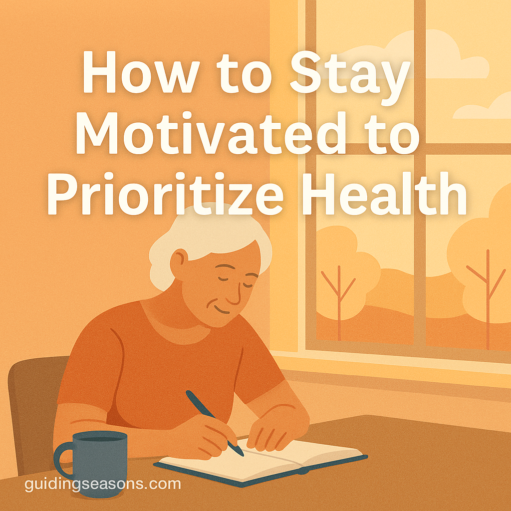 Older woman writing in a notebook while sitting by a bright sunlit window.